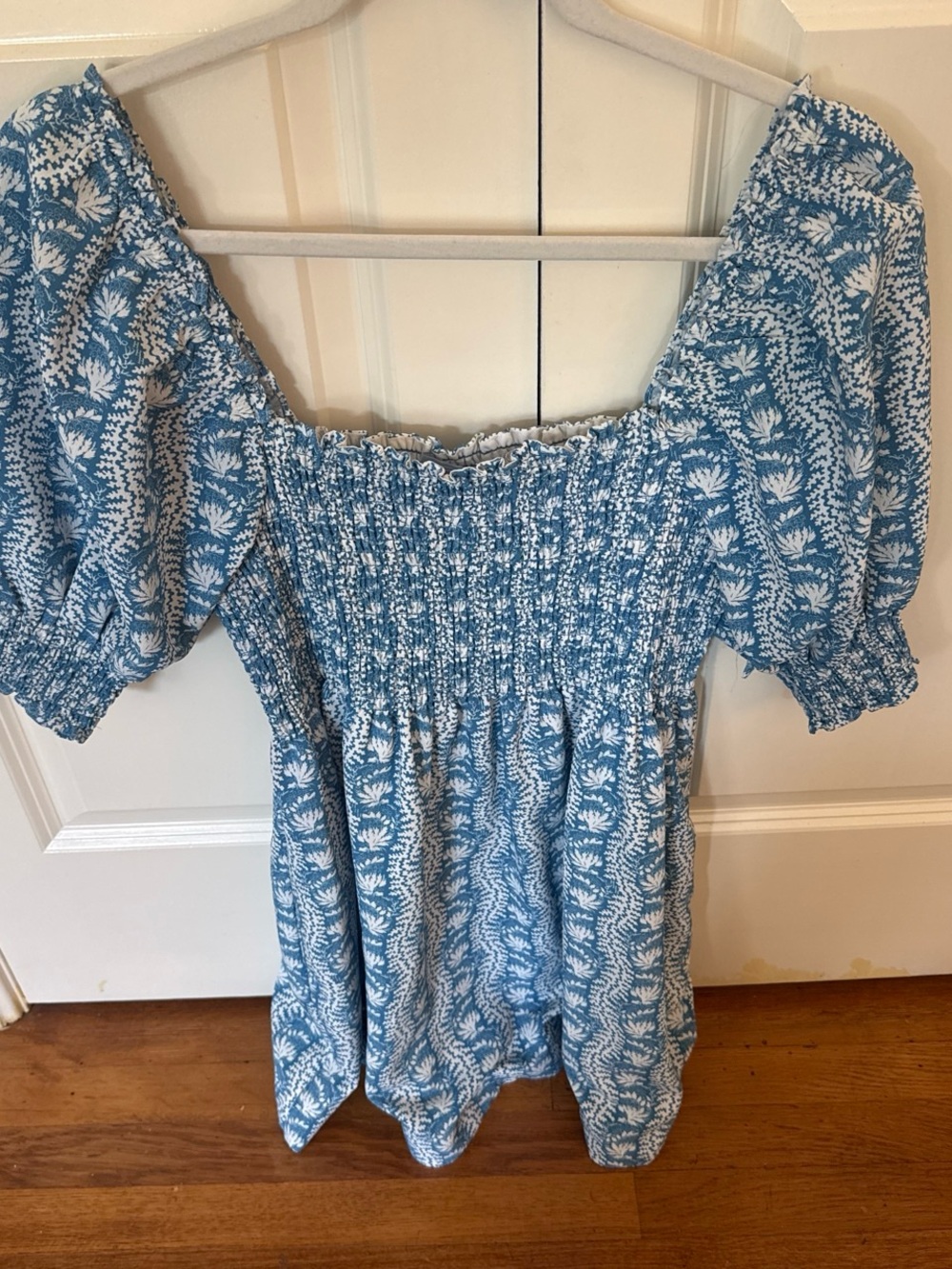 Hill House Light Blue Floral Smocked Mini Dress